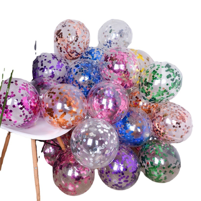 Transfronterizo de 12 pulgadas de látex redondo globo de lentejuelas fiesta de cumpleaños decoración boda transparente globo de lentejuelas al por mayor