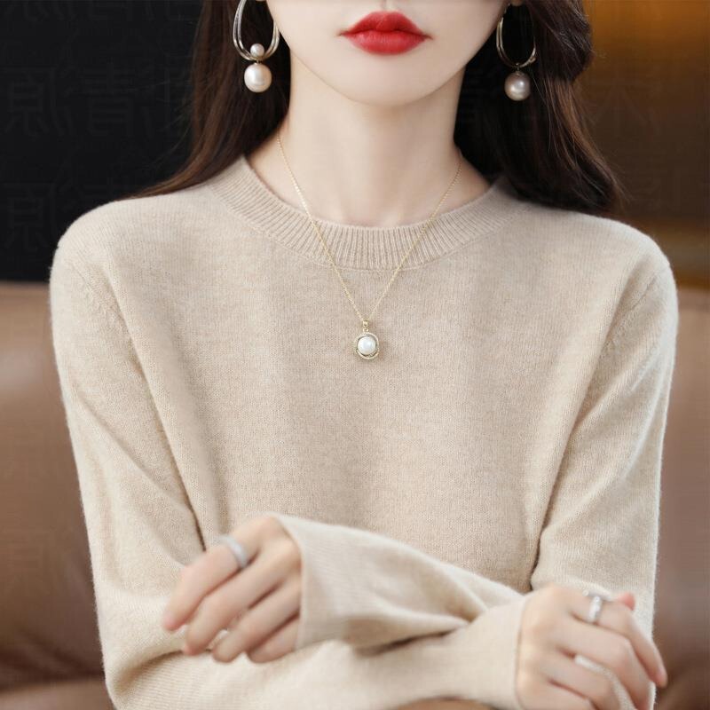 Women's Sweater Autumn and Winter New Round Neck Pullover Solid Color Long-Sleeve Sweater Knitwear Thin Short Base Shirt for Women Layering