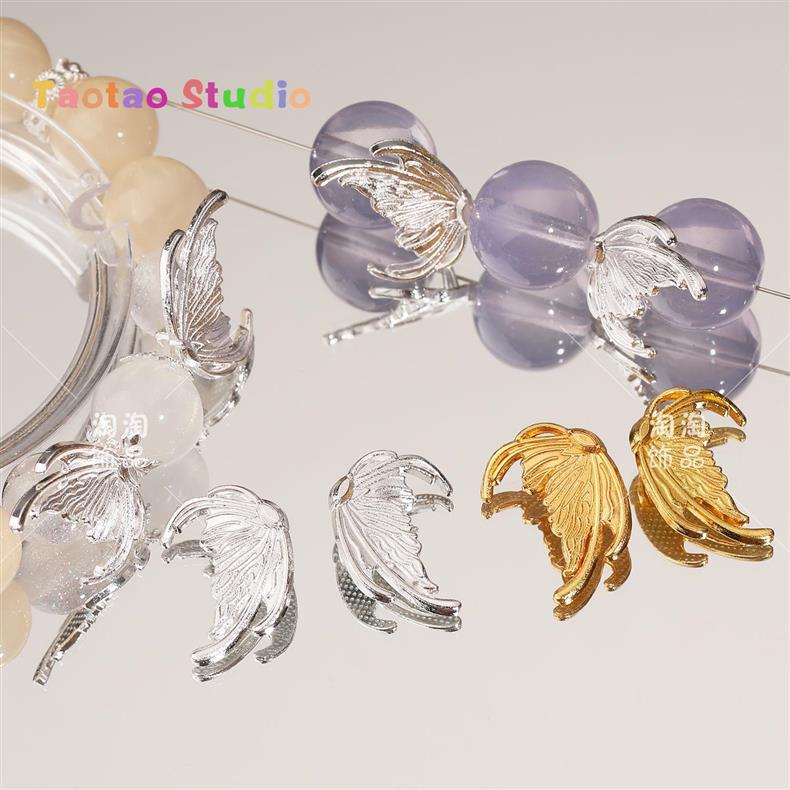 Bright Silver Left and Right Fishtail Wings Spacer Butterfly Spacer Spacer Beads DIY Bracelet Necklace Jewelry Accessories Beading Material