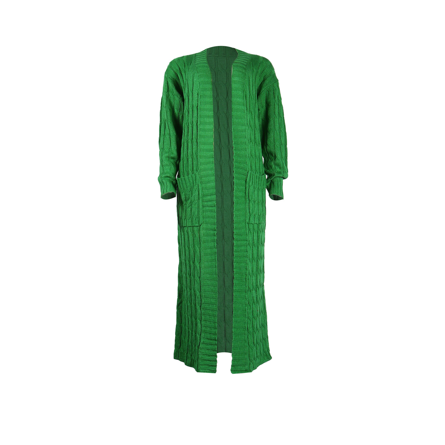 Damen Strickjacke Lang Aus Grobstrick In Unifarben Wintermantel_voghion.com