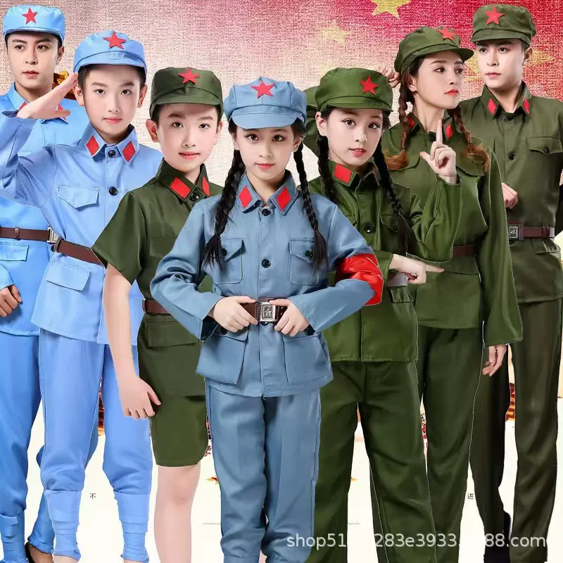 红军演出服八路军红卫兵舞蹈男女童小红军红星闪闪成人儿童表演服