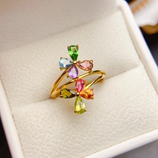 Factory wholesale explosions natural multi-treasure ring S925 silver inlaid main stone 3*5 selling Europe and the United States a generation of hair