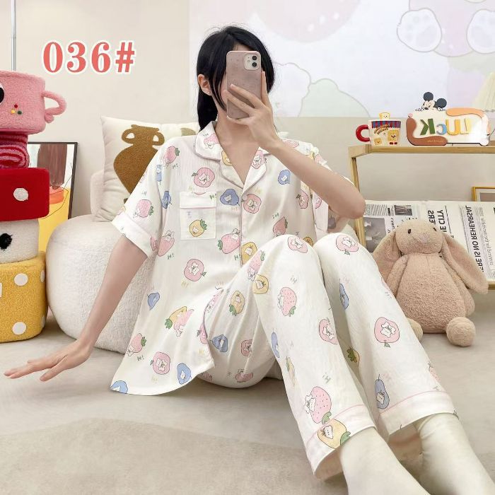 Estilo explosivo transfronterizo spot verano pantalones de manga corta cardigan solapa pijamas de dibujos animados lindo nube femenina algodón cómodo servicio a domicilio