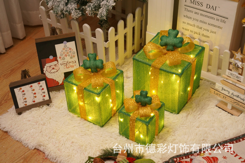 LEDクリスマスプレゼント箱三点セット越境新作クリスマス装飾灯シチュエーションアレンジ装飾灯|undefined