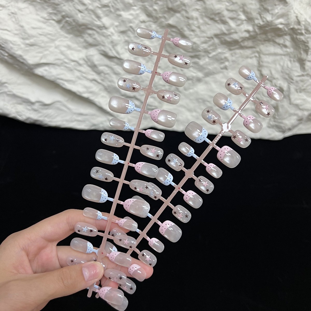French-style star cute press-on nails, new semi-handmade manicure, fake nail patches, finished product, cute and dazzling