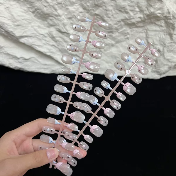 French-style star cute press-on nails, new semi-handmade manicure, fake nail patches, finished product, cute and dazzling