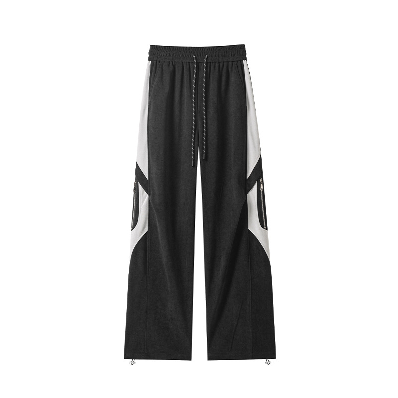American-style Color-blocking Casual Sweatpants For Men, Spring Autumn Cleanfit Loose Straight-leg Pants, Trendy And_voghion.com