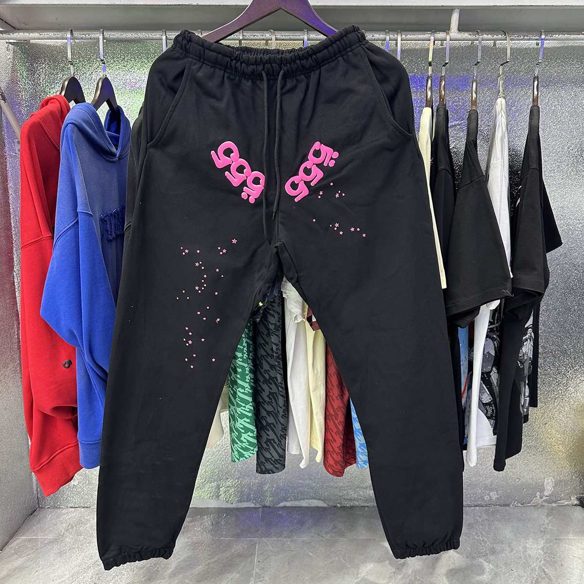 Sp5der cantante de hip hop europeo y americano mismo estilo carta de espuma 555555 impreso hombres y mujeres pareja suéter con capucha moda