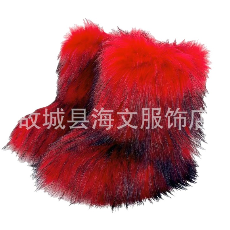 欧美跨境辣妹y2k毛毛靴子女冬季保暖时尚靴中筒靴大码平跟雪地靴|undefined
