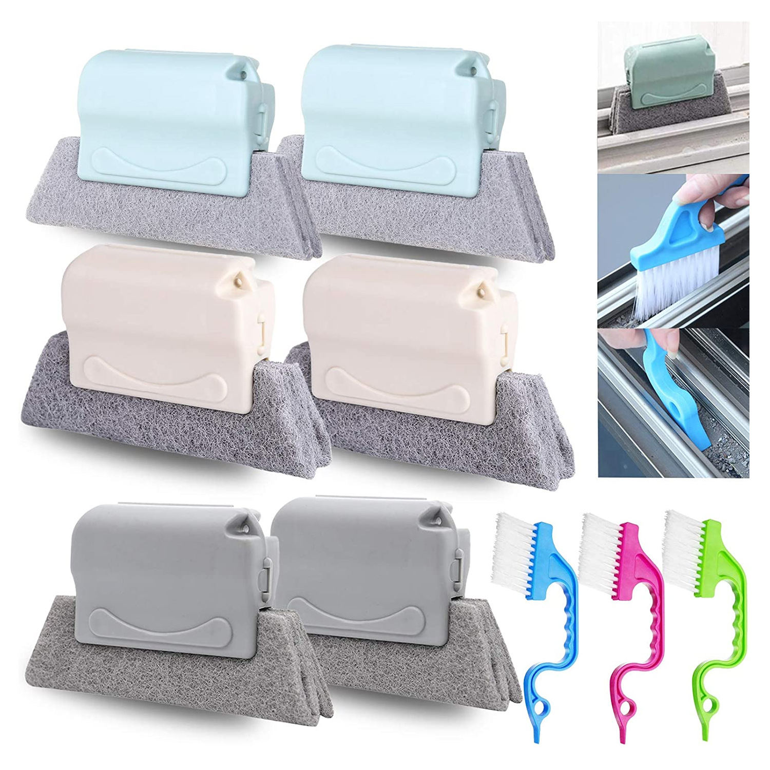 Cross-border 9-piece ventana pista Magia estropajo mano cóncava brecha herramienta de limpieza cepillo Kit de limpieza de ventanas