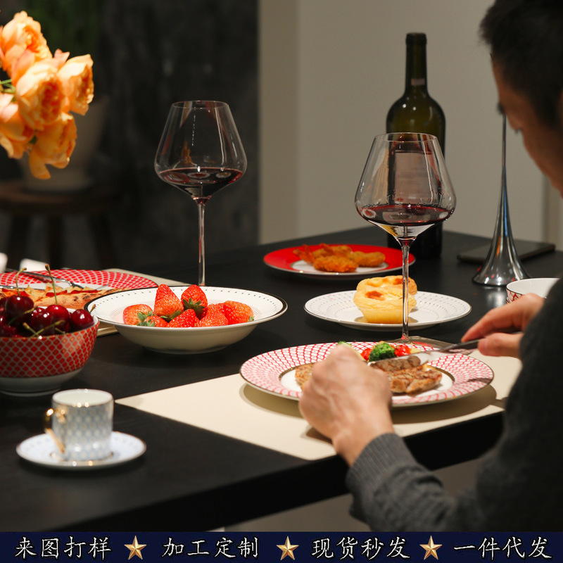 Russian Royal Bone China Star Red Series Housewarming Tableware Dishes and Plate Sets Light Luxury and High-End Home Gifts