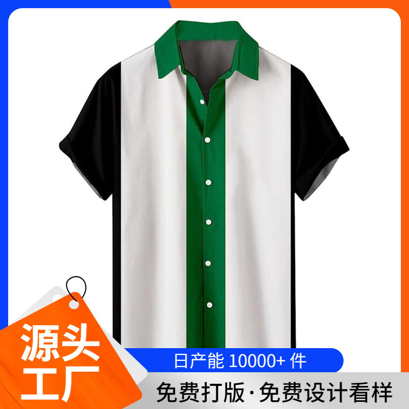 Cross-border Foreign Trade Men's Spring 3D Printing Flame Short-sleeved Casual Shirt European and American Personality Men's plus size Shirt Men