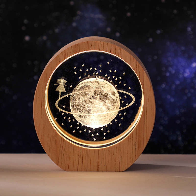 越境星小夜灯3d内彫刻発光水晶デスクトップ置物木製ベース誕生日プレゼント学生プレゼント|undefined