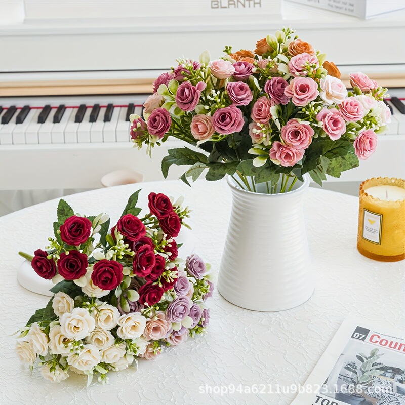 仿真花束15头北欧路边玫材料绢花小茶苞假花仿真花摆设桌面装饰花|undefined