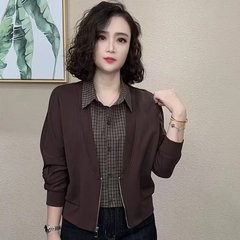 直播同款原版一件代发2025秋季新款时尚翻领假两件百搭长袖上衣潮