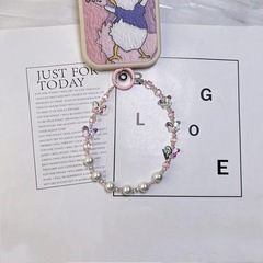 Minimalist Colorful Sparkling Butterfly Knot Clear Square Crystal Pearl Short Handmade Bead Bag Phone Chain Universal