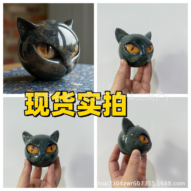 跨境Luxury Black Cat Stone Sculpture奢华黑猫树脂雕像摆件|undefined
