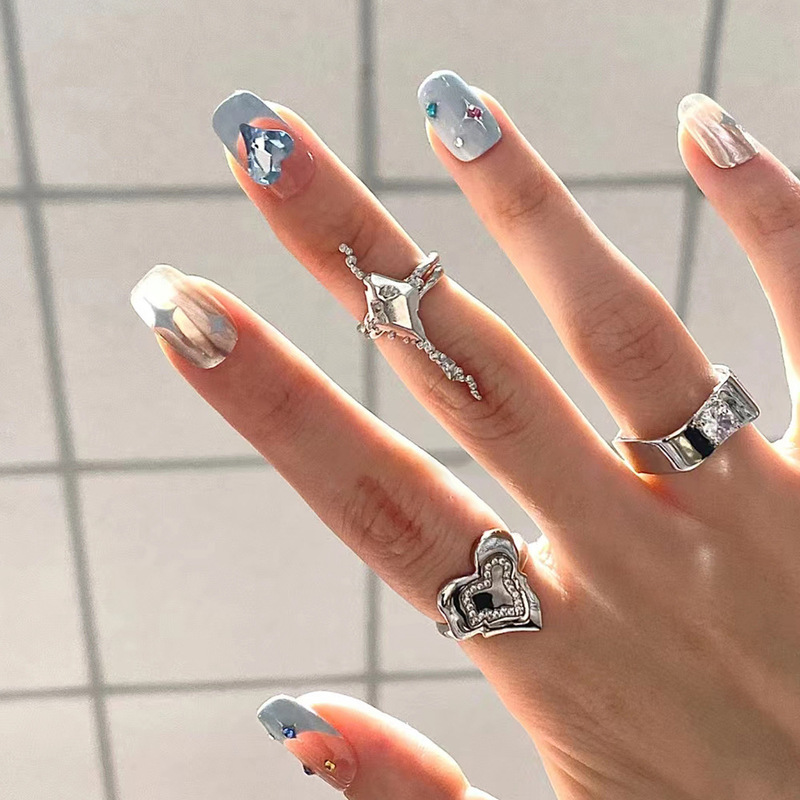 Xiaohongshu's Popular Handmade Wearable Nails with Cat's Eye Rhinestones, Light Luxury Atmosphere, Nail Art Pieces, Wearable Long Fake Nails