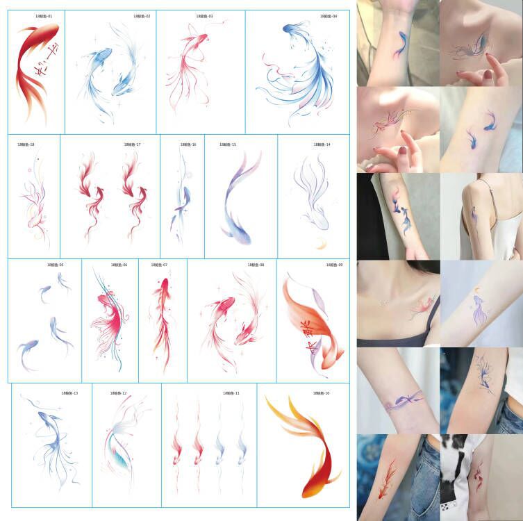 Lucky Koi Color National Style Color Painting Water Transfer Tattoo Sticker Disposable Pisces Wrist Goldfish Waterproof Tattoo Sticker