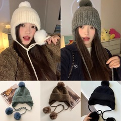 毛球针织毛线帽女秋冬时尚保暖护耳帽子雷锋帽韩版时尚针织帽