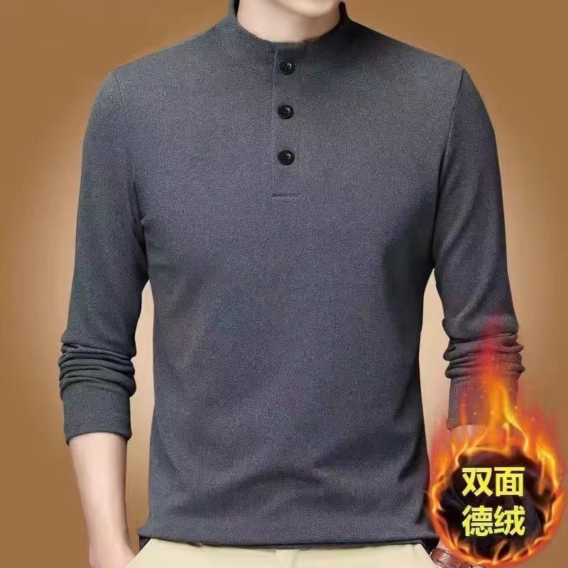Long-Sleeved T-Shirt 2026 Autumn and Winter New Style Solid Color Underwear Base Shirt for Young Men Double-Sided Thermal Top Large Size