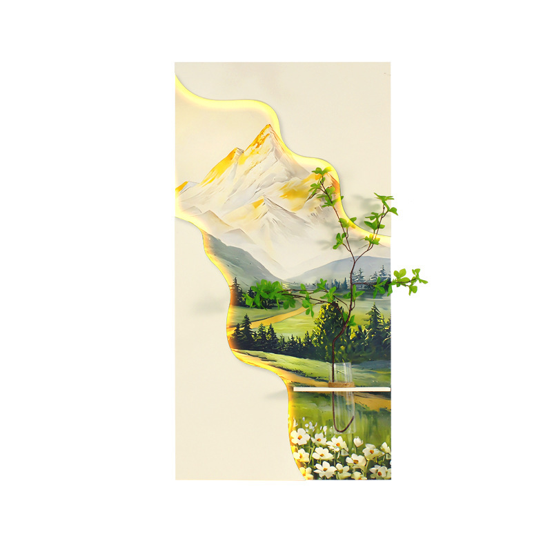 奶油风玄关装饰画砂岩水培绿植led灯光画立体高级感走廊尽头挂画|undefined