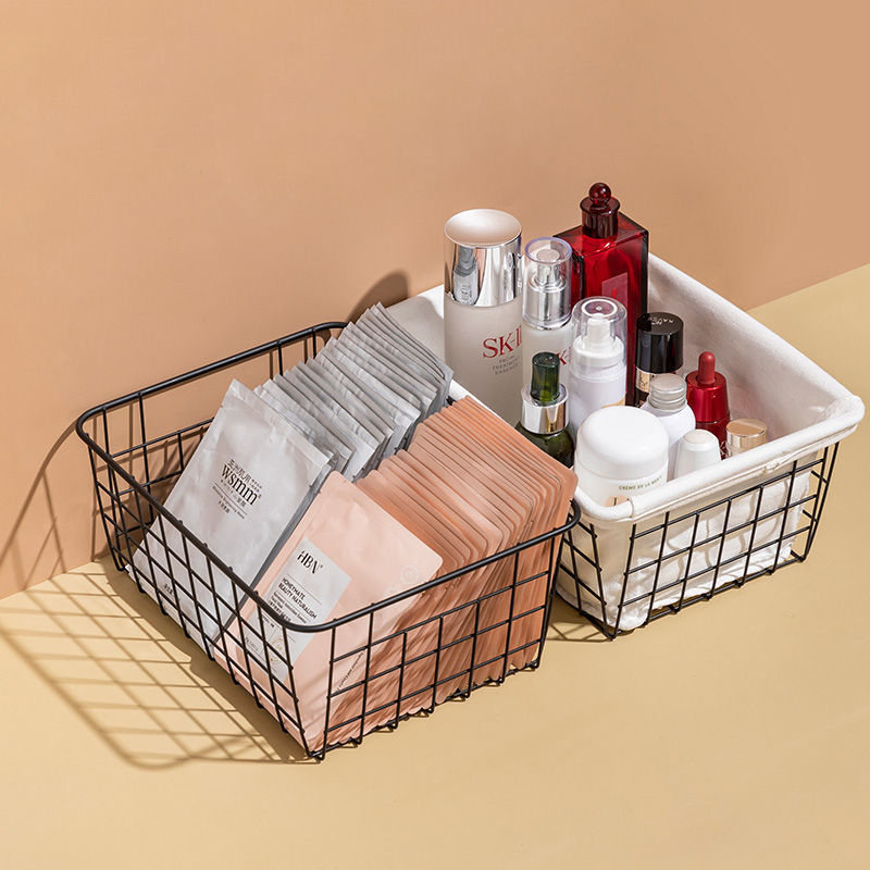 Cestas de almacenamiento de hierro forjado cocina snack cestas de almacenamiento de juguetes de escritorio cestas de cosméticos de baño acabado caja de almacenamiento