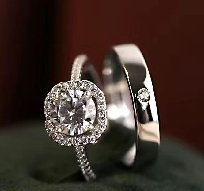 Square diamond women’s ring + 10 points men’s ring