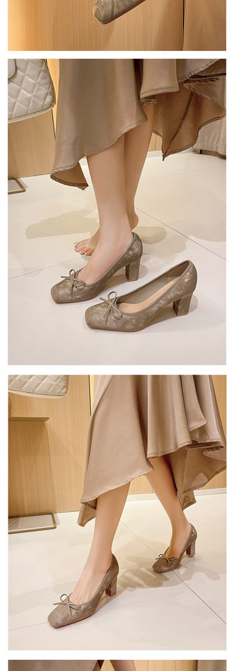 Giày cao gót nữ mũi vuông gót dày thiết kế thanh lịch, gót 6–8 cm — kaki, màu xám đậm, mơ chi tiết 9