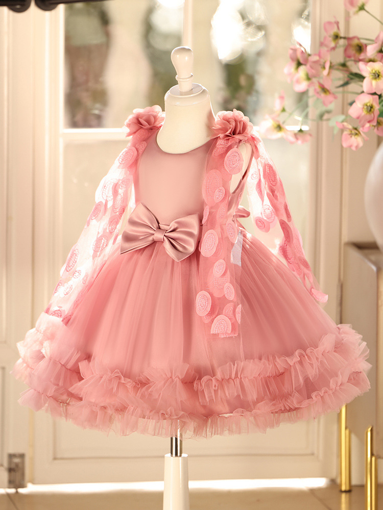 Vestido formal transfronterizo para niñas con chal y falda abullonada, vestido de niña de las flores, traje de actuación para presentadora, vestido de princesa.