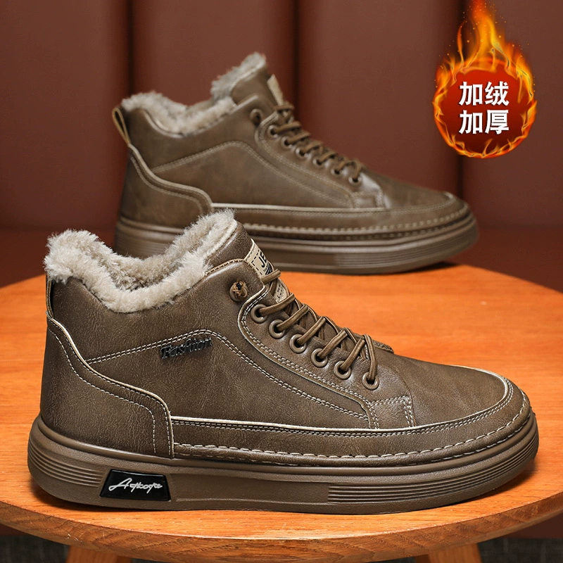 Мужская обувь, зимняя обувь с высоким берцем на флисовой подкладке, мужские Модные универсальные туфли для шеф-повара, мужские толстые теплые туфли с хлопковой подкладкой, короткие сапоги