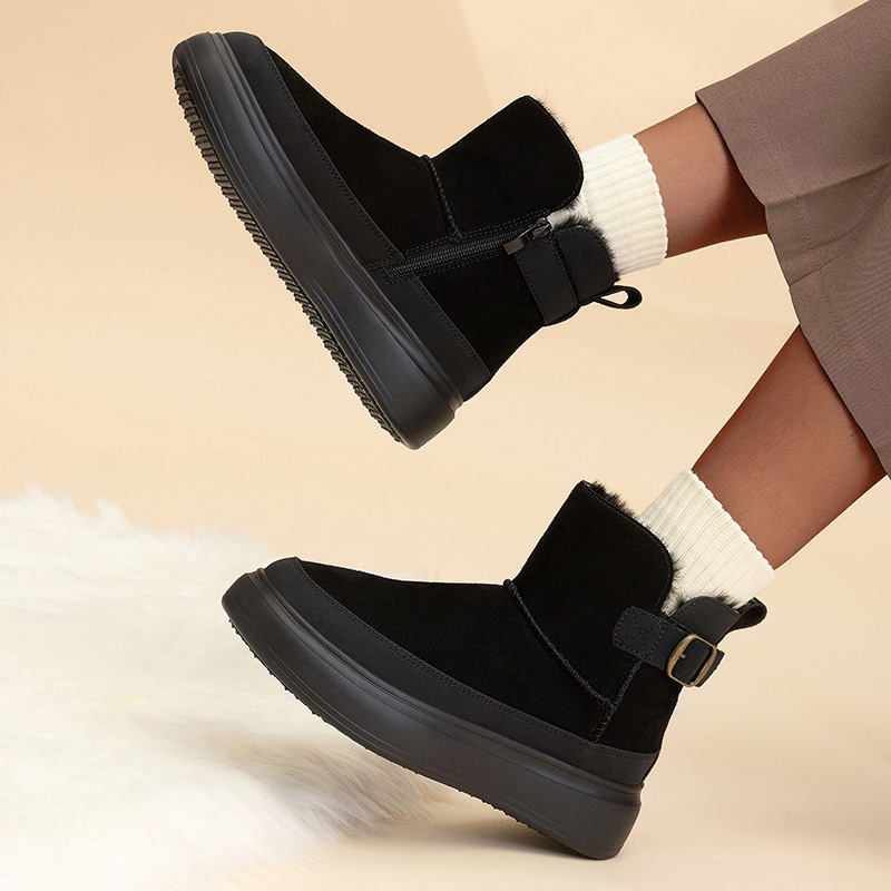 winter fashionable keep warm black solid color boots platform