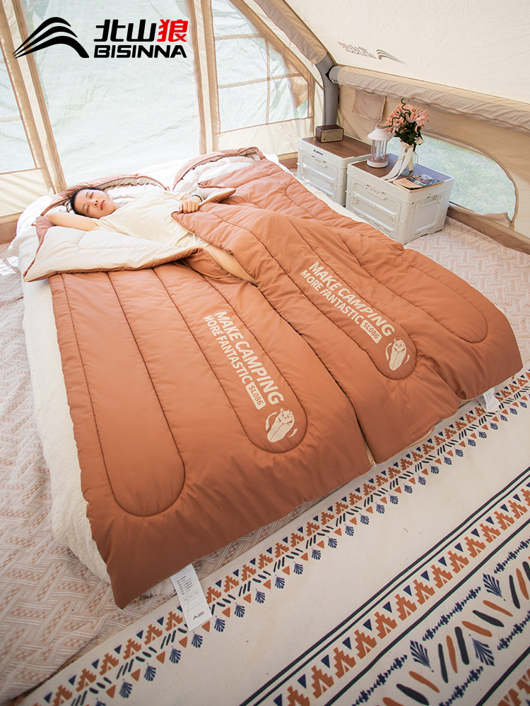 北山狼寝袋四季通用モデル成人屋外キャンプ軽量化夏車用シングル二人布団両用