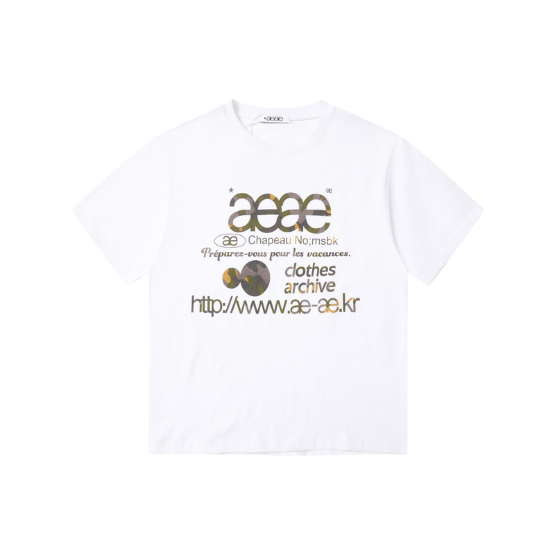 韓国ニッチaeae25夏ロゴウェブロゴレタードロップショルダーラウンドネックルーズカジュアル半袖Tシャツ|undefined