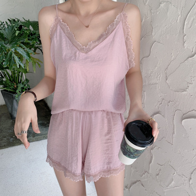 冰丝睡衣女夏季吊带薄款两件套海岛丝性感可爱学生蕾丝家居服套装|ms