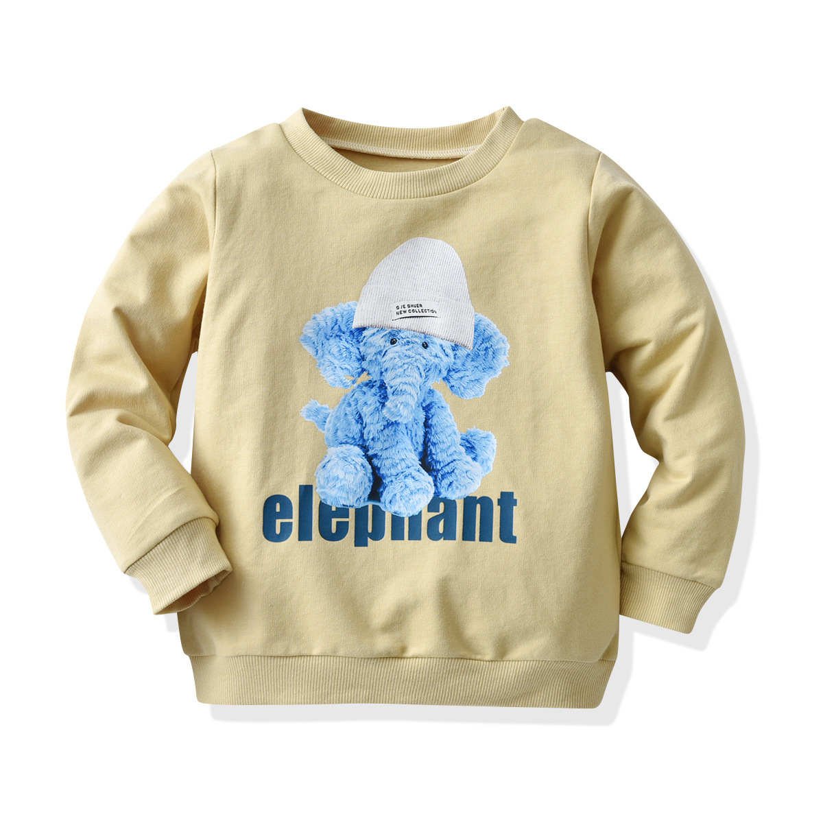 Autumn And Winter New European And American Boys' Clothing Apricot Blue Elephant Print Long-sleeved Sweater One Button Denim Trousers Children's Suit