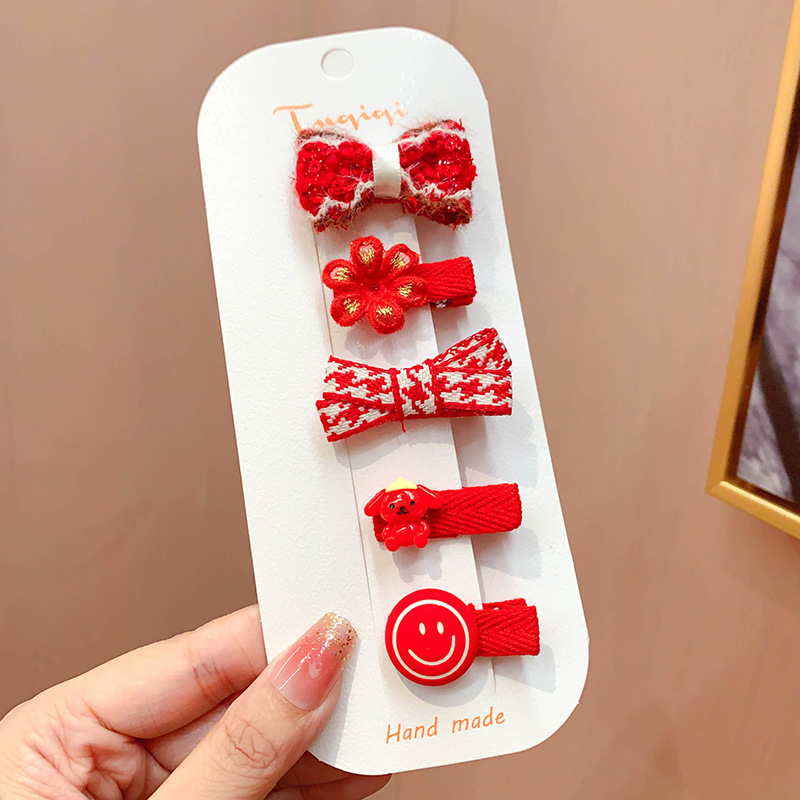 Estilo chino Año Nuevo tocado de Año Nuevo para Niños Accesorios para el cabello de peluche niña arco Año Nuevo horquilla bebé horquilla festiva