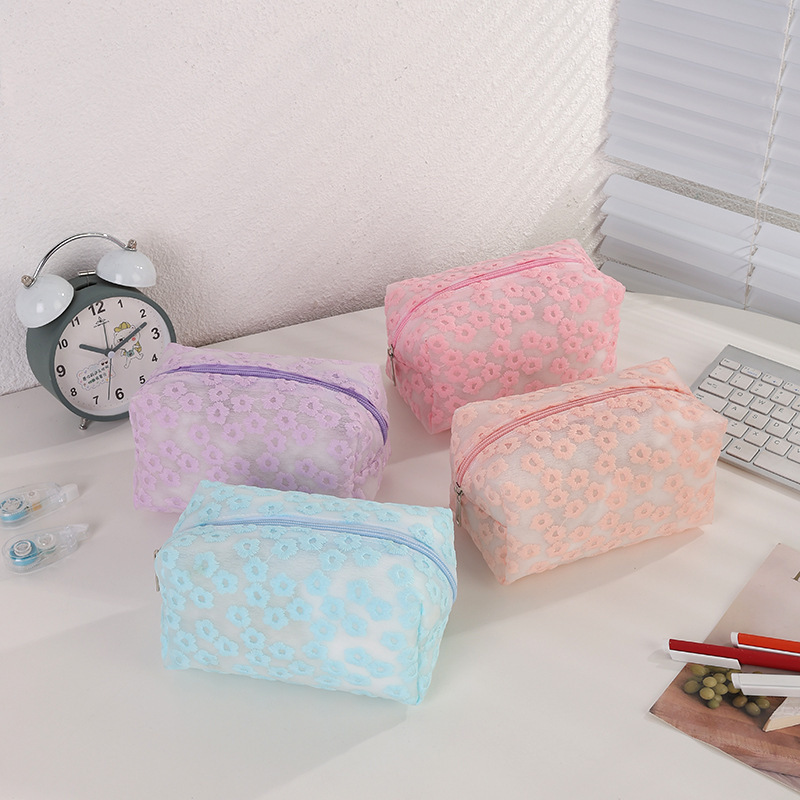 Bolsa de maquillaje transparente de crisantemo de color sólido bolsa de maquillaje de belleza bolsa de maquillaje de red insins bolsa de maquillaje portátil impermeable EVA flor