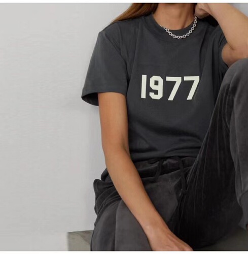 FCAR OF GOD Season 8 double line ESSENTIALS 1977 short-sleeved flocking printed loose trendy T-shirt