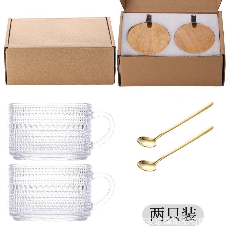 Inventario de alto valor retrógrado flor de sol relieve taza de leche de desayuno taza de avena con tapa con cuchara taza de ensalada