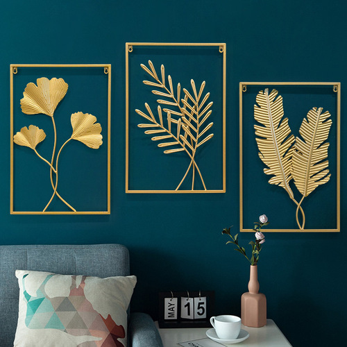 Modern living room wall decoration metal leaves wall hanging TV sofa background wall light luxury room wall hangings