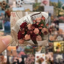 复古手帐素材52张浪漫花卉风感花海少女账贴纸手机壳装饰创意贴画