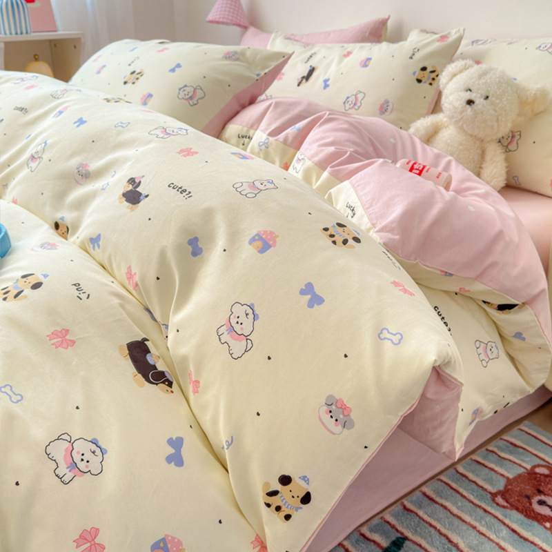 Temporada escolar cama de dibujos animados de cuatro piezas algodón puro algodón 2025 nueva funda edredón sábana dormitorio juego de tres piezas