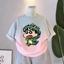 儿童短袖T恤撞色时尚上衣女童夏季衣服男孩圆领宽松透气纯棉童装