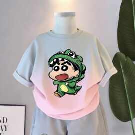 儿童短袖T恤撞色时尚上衣女童夏季衣服男孩圆领宽松透气纯棉童装