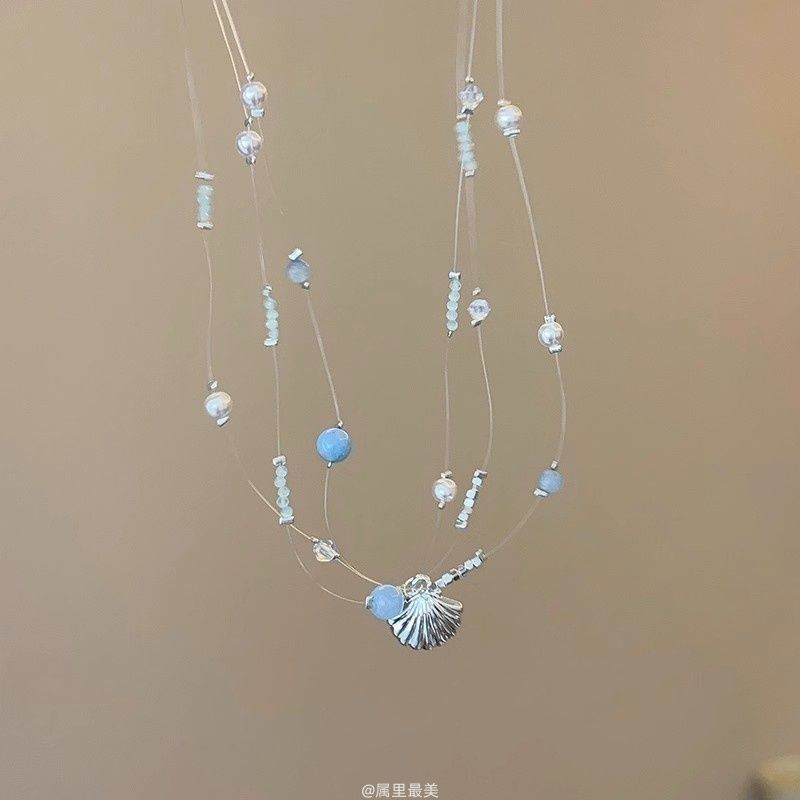 海岛漫旅~海星贝壳珍珠项链女海边度假叠戴锁骨链小清新颈链配饰|undefined
