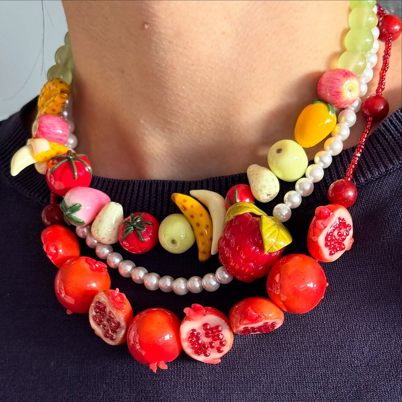 Cross-Border Fashion New Summer European and American Fashion Colorful Fruit Beaded Handmade Series Pendant Necklace with Adjustable Clasp for Women
