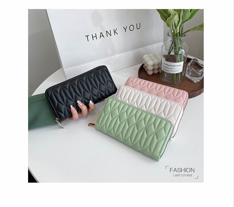 Summer Season Women'S Gender Women's Stripe Lingge Pu Leather Zipper Wallets