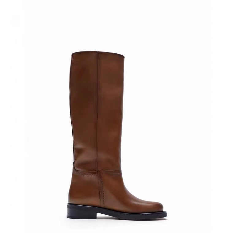 Autumn brown retro leather high boots