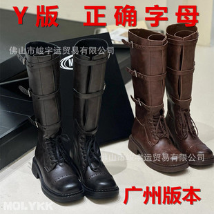 Miu Strap-On Riding Boots with Belt Buckle, Thick-Soled Martin Boots for Women, Genuine Leather Vintage Boots, Denim Chunky Heel Winter Style